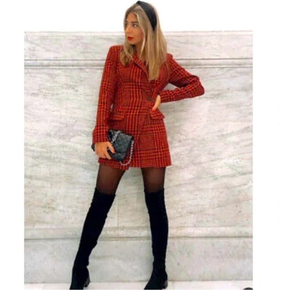 ZARA Blazer Romper Houndstooth/Black & Red Jumpsuit Dress Small ❤️
